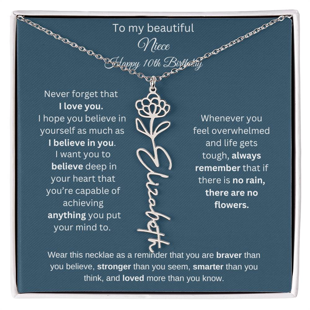 10th Birthday Name Birthflower Necklace Gift for Niece