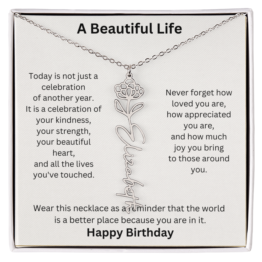 Personalized Birth Flower Name Necklace Birthday Gift for Her