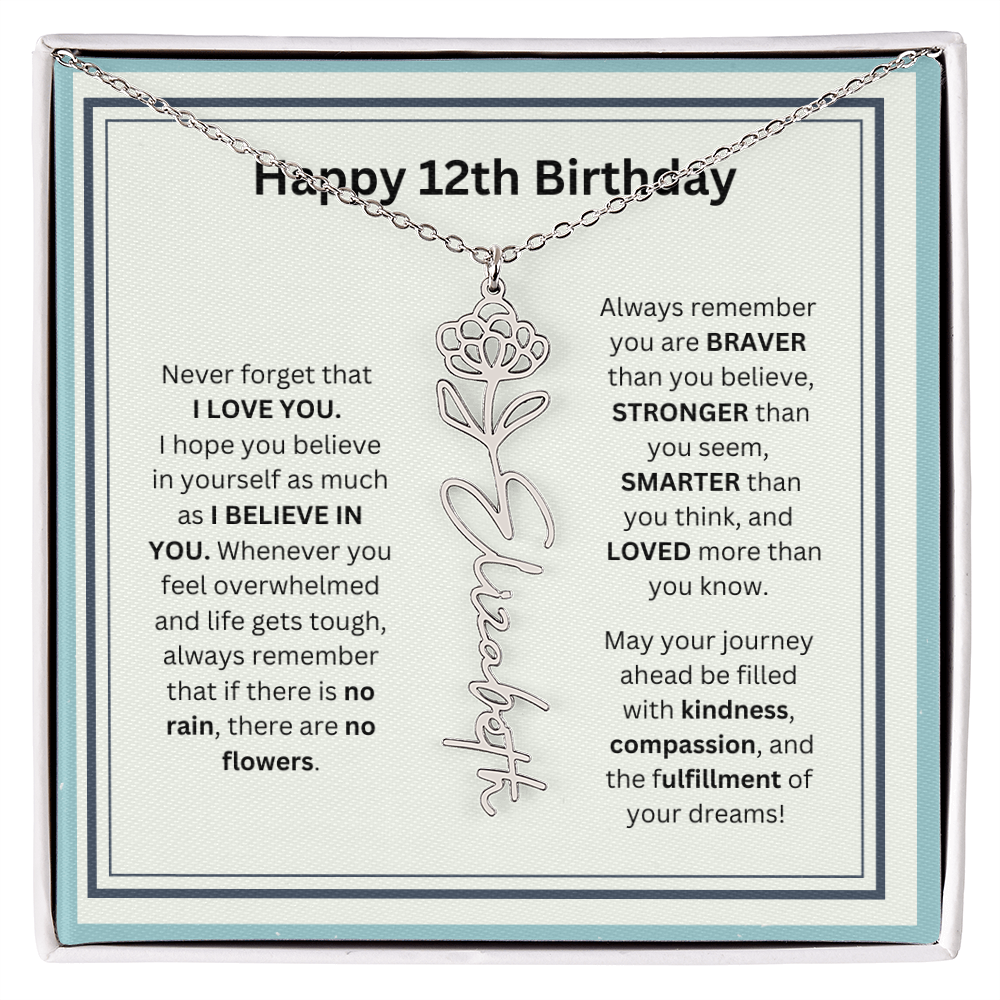 12th Personalized Birthday Gift - Flower Name Necklace