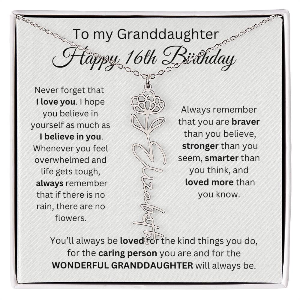 To My Granddaughter | Happy 16th Birthday | Flower Name Necklace