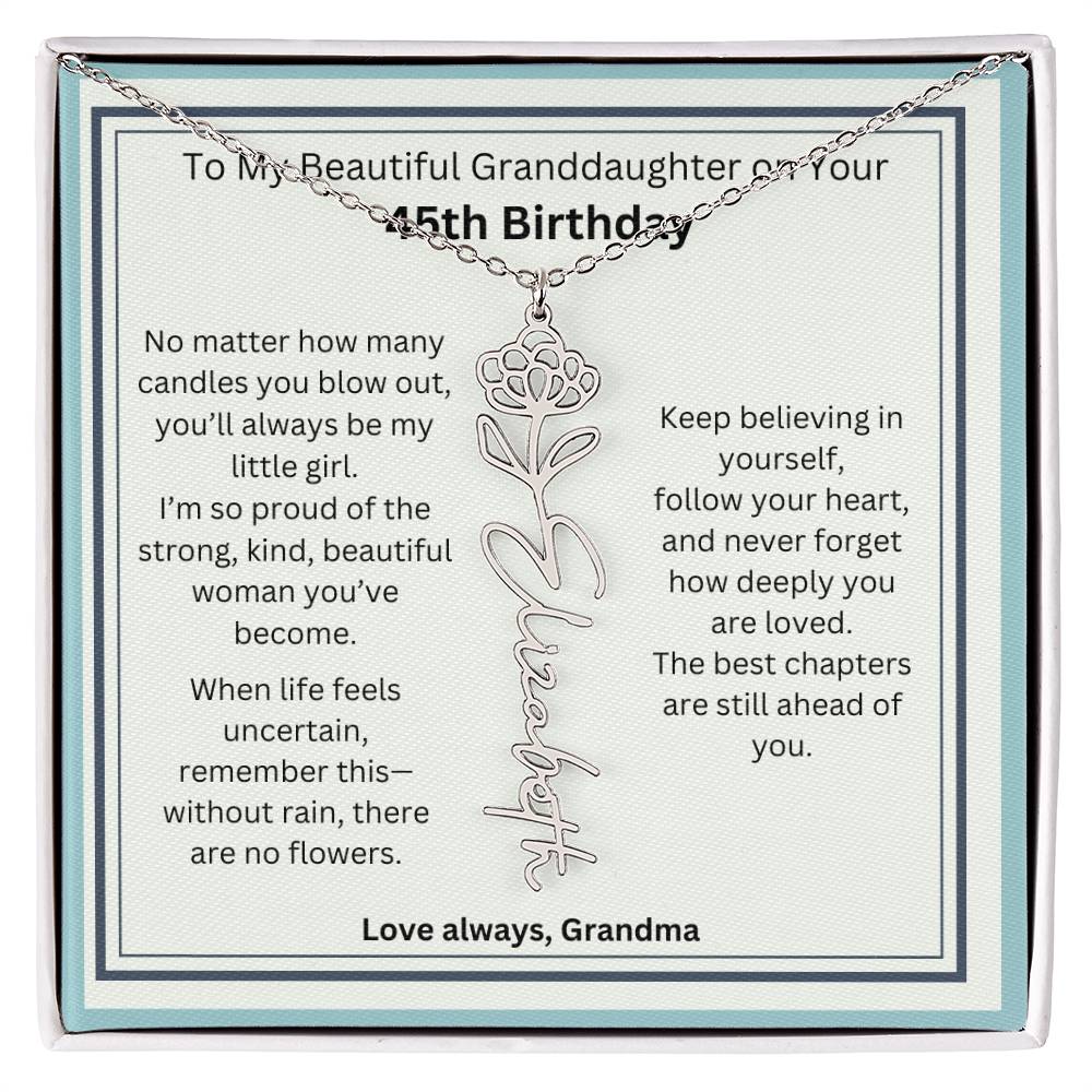 45th Birthday Gift for Granddaughter - Birth Flower Name Necklace