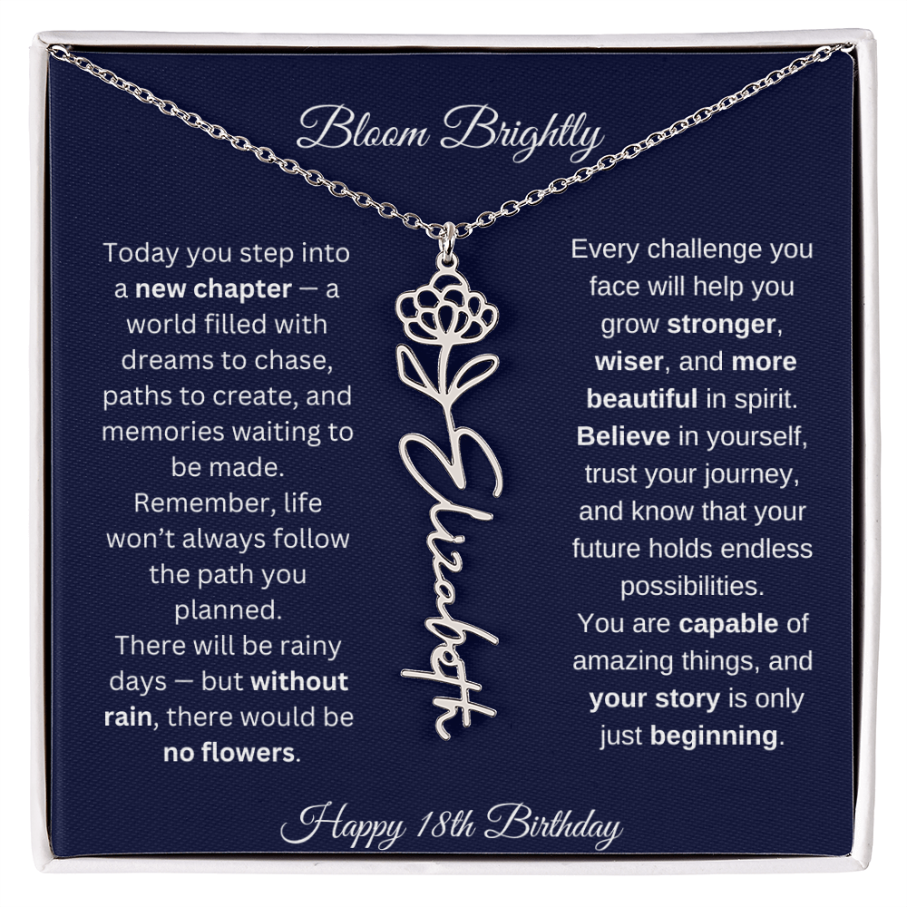 Bloom Brightly - Happy 18th Birthday - Flower Name Necklace