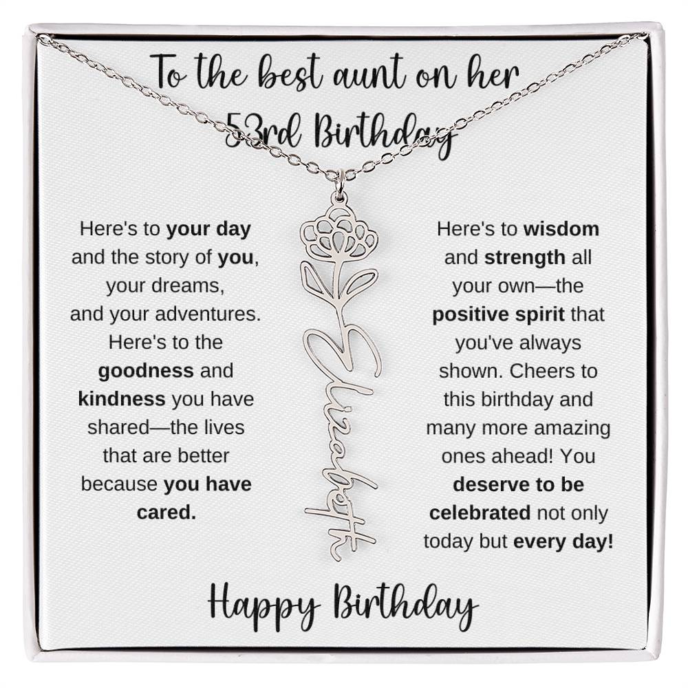 To The Best Aunt - Happy 53rd Birthday | Flower Name Necklace