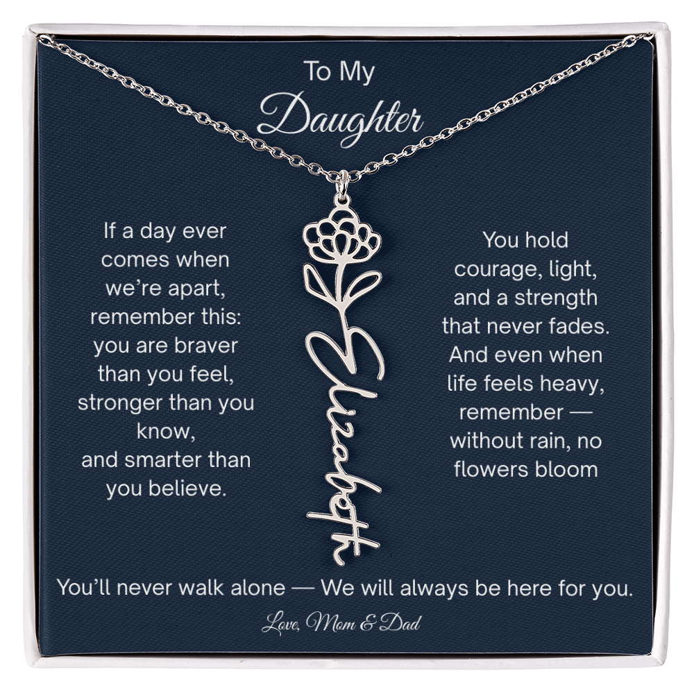 Personalized Daughter Gift - Birth Flower Name Necklace