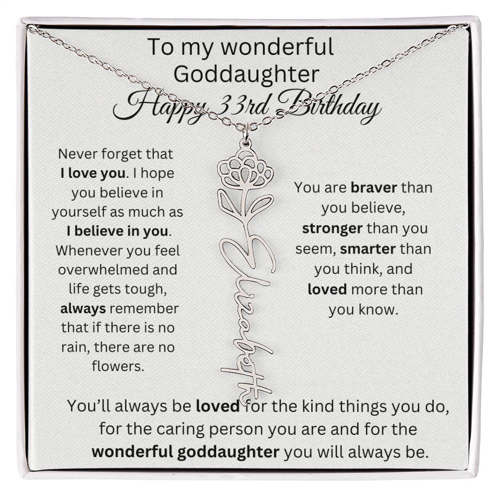 To My Wonderful Goddaughter - Happy 33rd Birthday - Flower Name Necklace