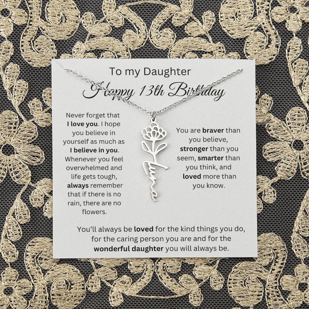 Happy 13th Birthday - Flower Name Necklace