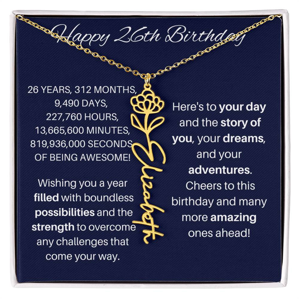 26th Birthday Birth Flower Necklace
