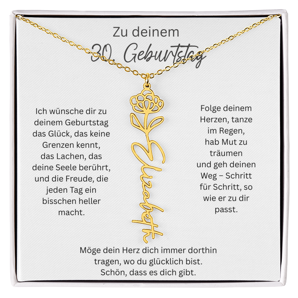 Geburtsblumen Namenskette zum 30 Geburtstag personalisiert Name Kette Gravur Geschenk