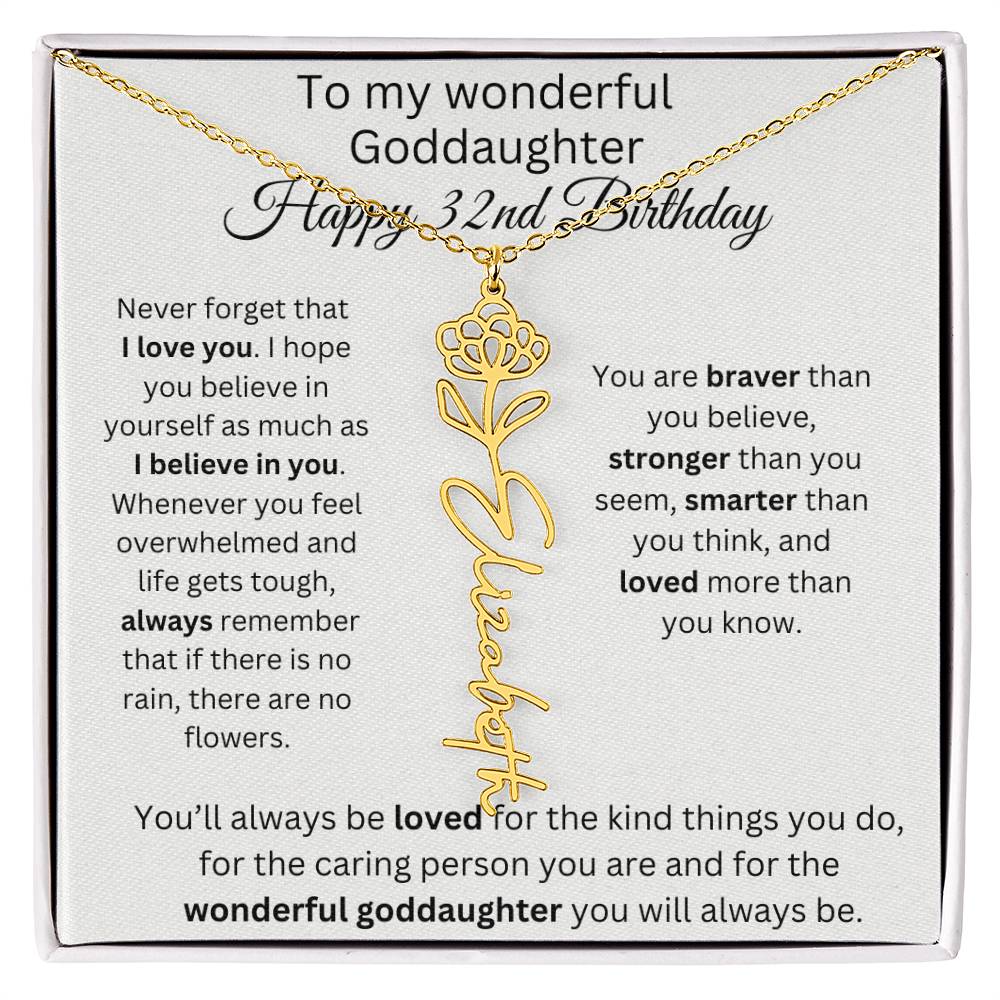 To My Wonderful Goddaughter - Happy 32nd Birthday - Flower Name Necklace