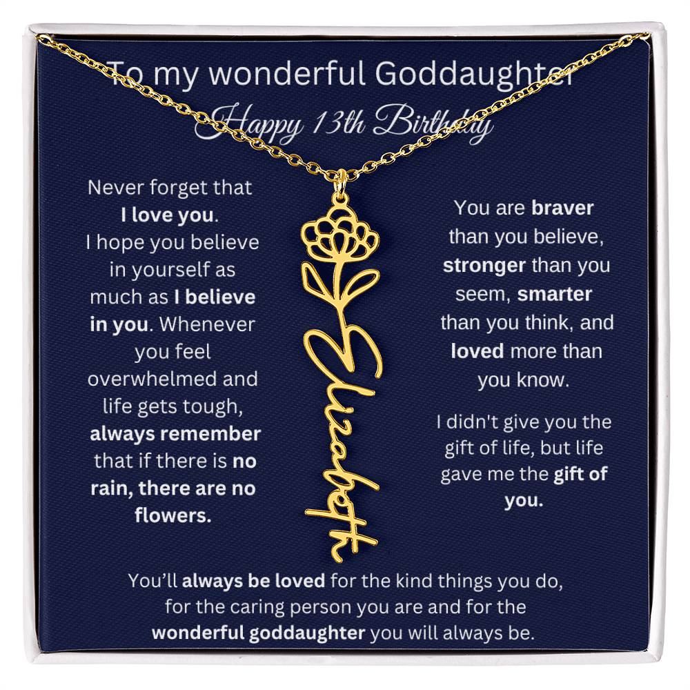 Goddaughter 13th Birthday Gift | Flower Name Necklace