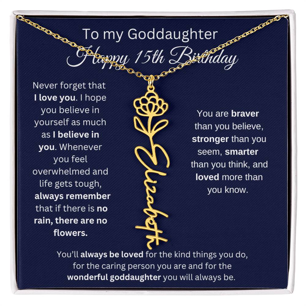To My Goddaughter - Happy 15th Birthday - Flower Name Necklace