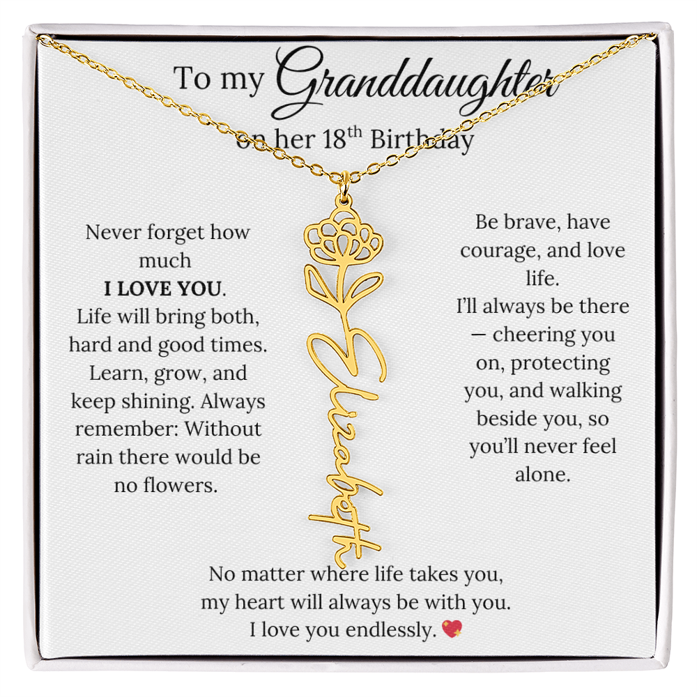 18th Birthday Gift For Granddaughter - Personalized Flower Name Necklace
