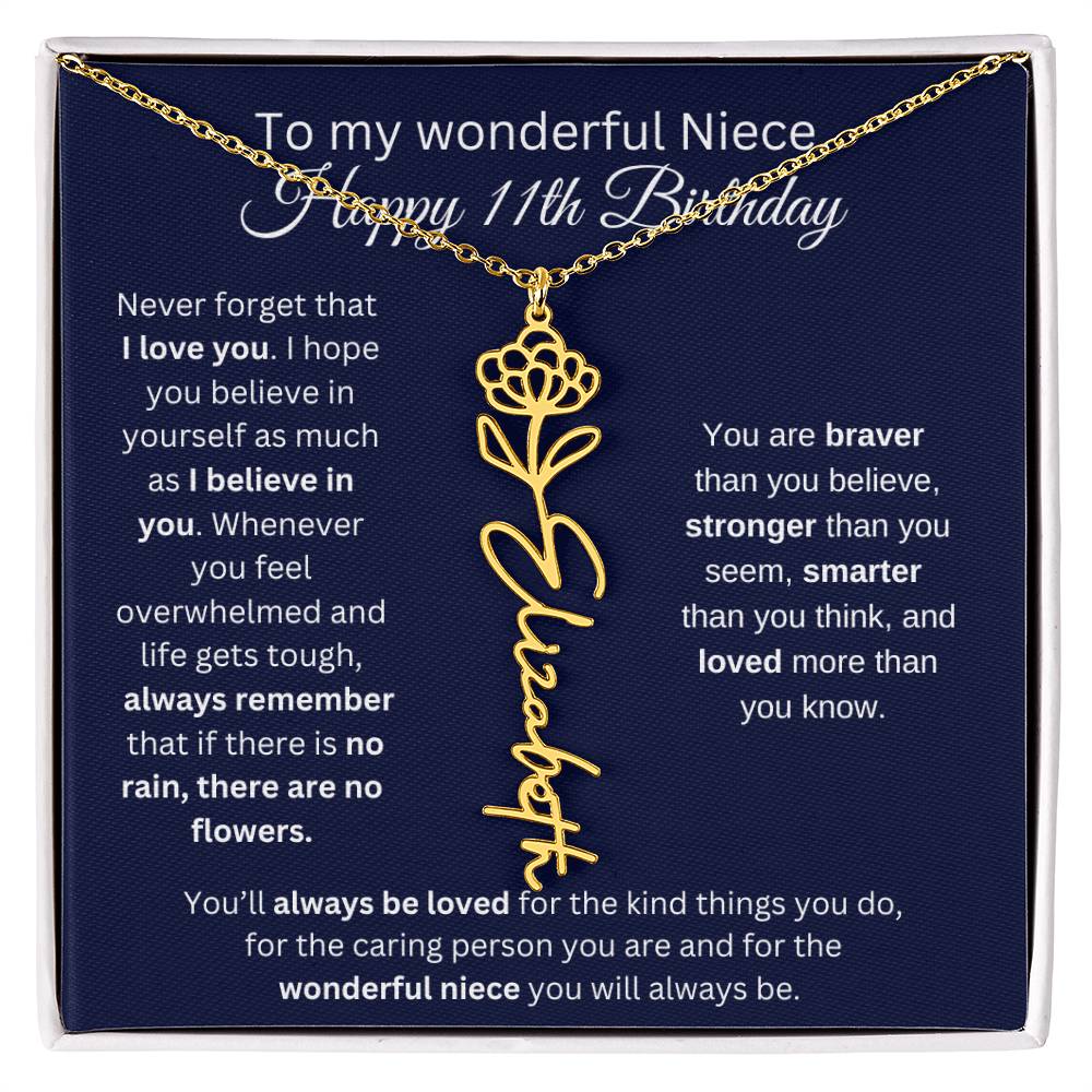 To My Wonderful Niece | Happy 11th Birthday | Flower Name Necklace