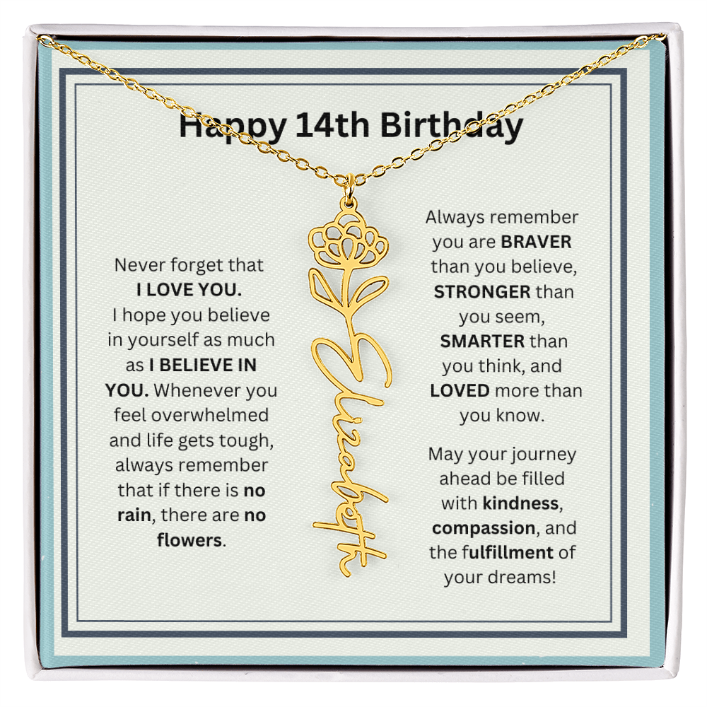 14th Personalized Birthday Gift - Flower Name Necklace