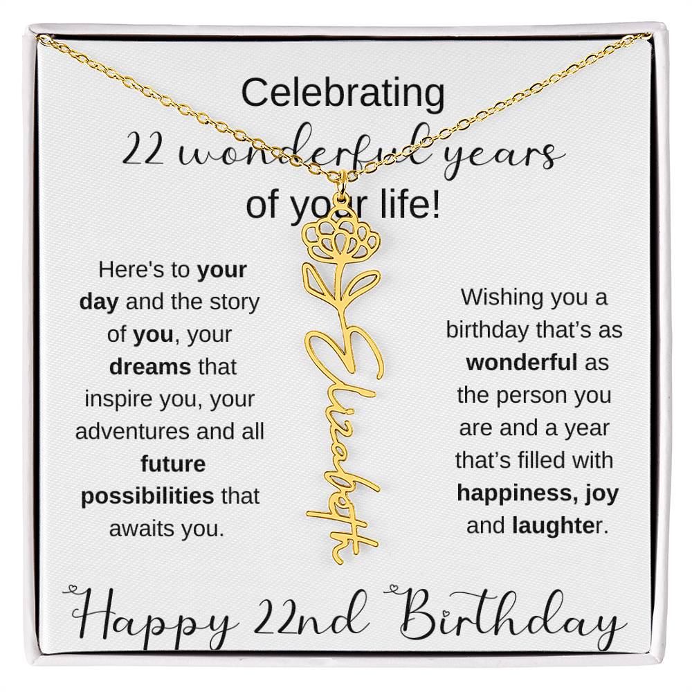 Happy 22nd Birthday | Flower Name Necklace