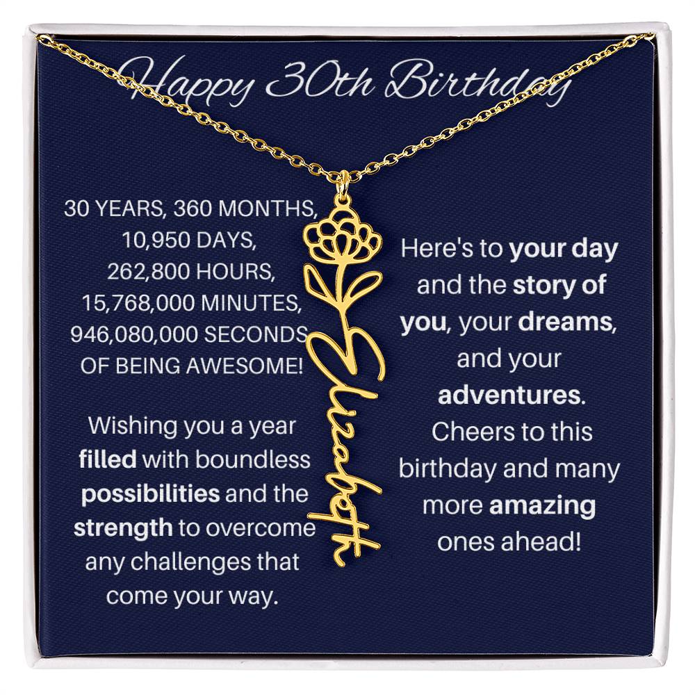 30th Birthday Birth Flower Necklace