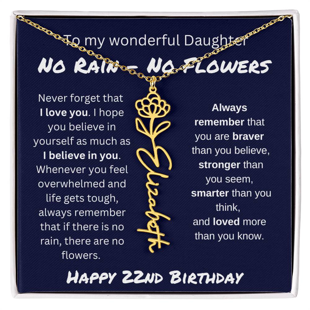 No Rain - No Flower | Happy 22nd Birthday | Flower Name Necklace