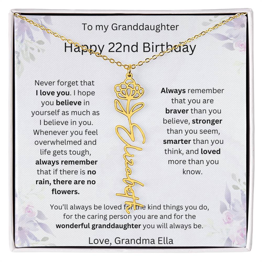 To My Granddaughter - Happy 22nd Birthday | Flower Name Necklace