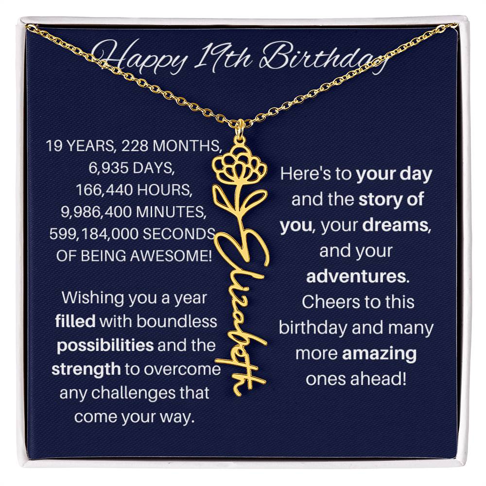 19th Birthday Birth Flower Necklace