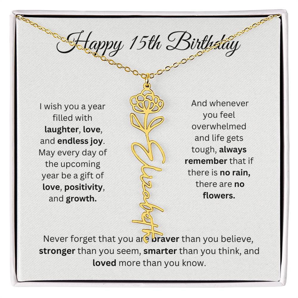 Happy 15th Birthday - Flower Name Necklace