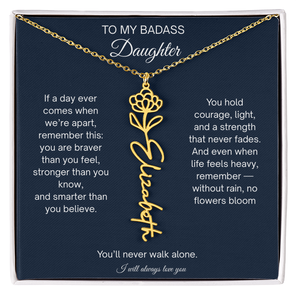 Badass Daughter Flower Name Necklace