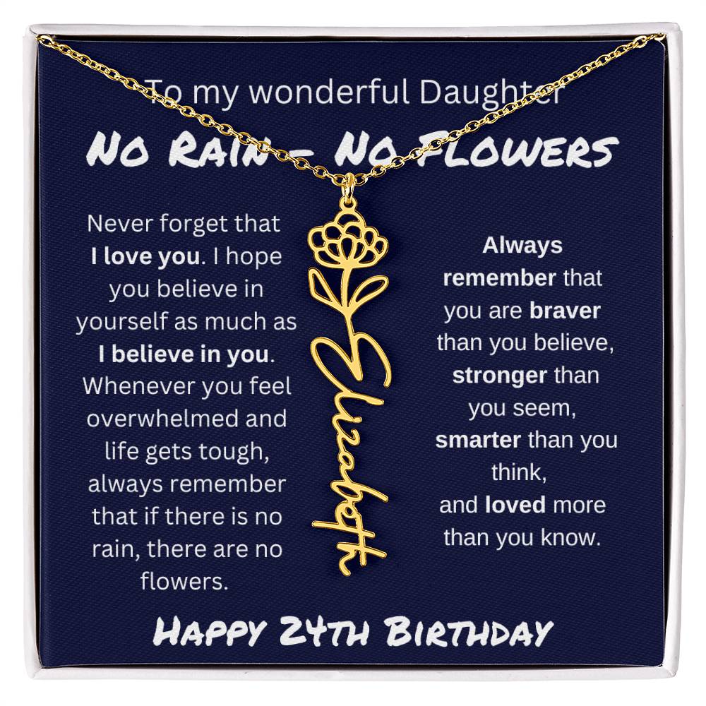 No Rain - No Flower | Happy 24th Birthday | Flower Name Necklace