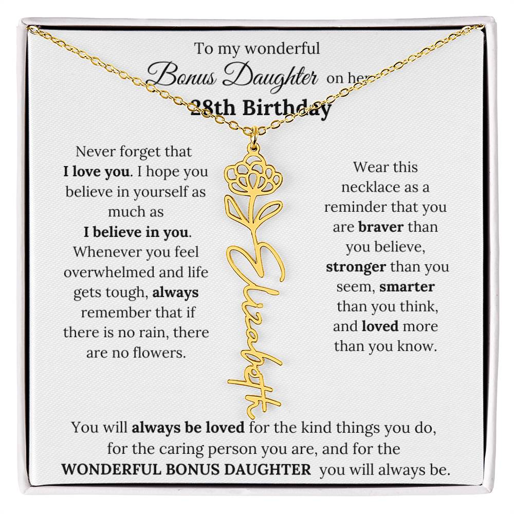 To My Wonderful Bonus Daughter On Her 28th Birthday | I Love You | Flower Name Necklace