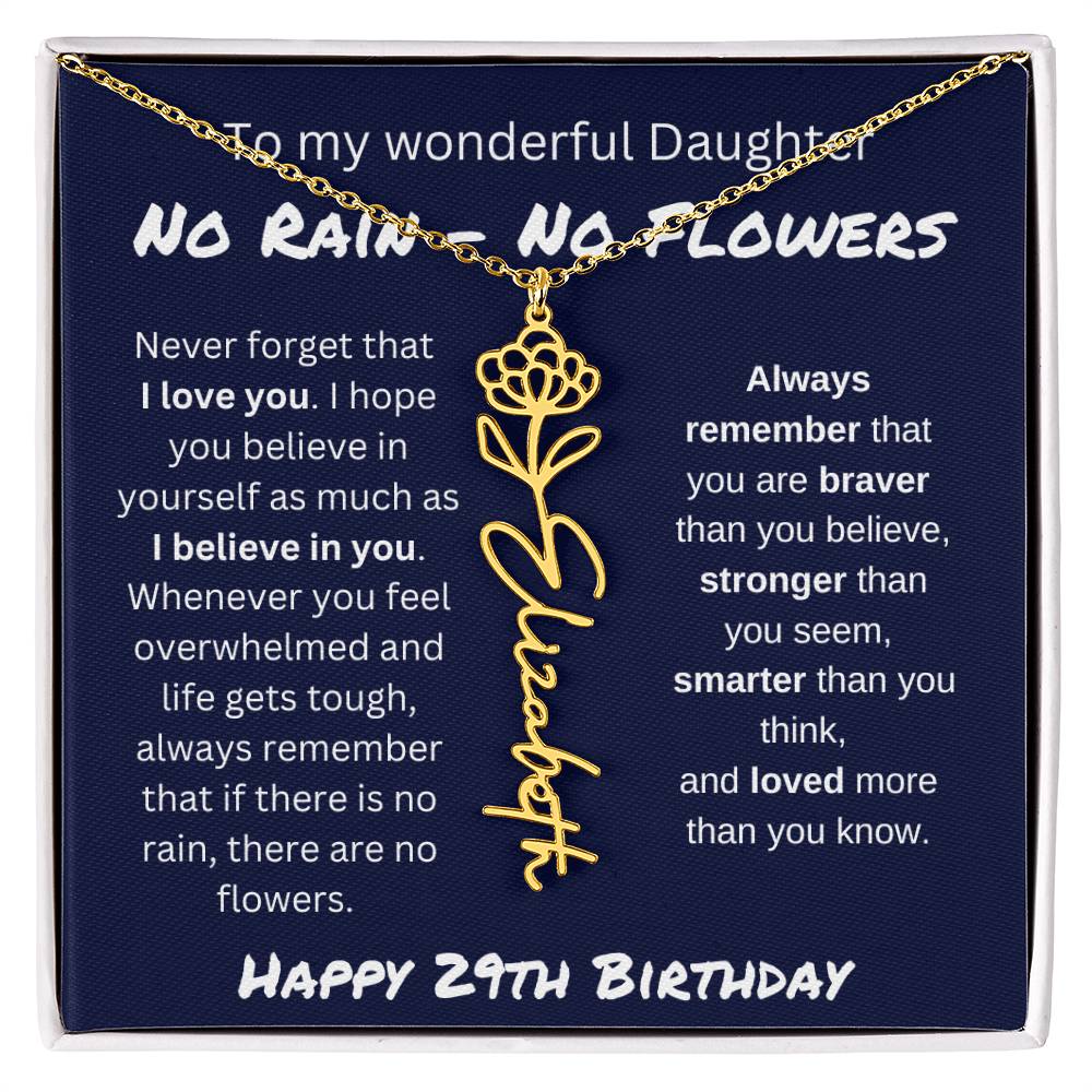 No Rain - No Flower | Happy 29th Birthday | Flower Name Necklace