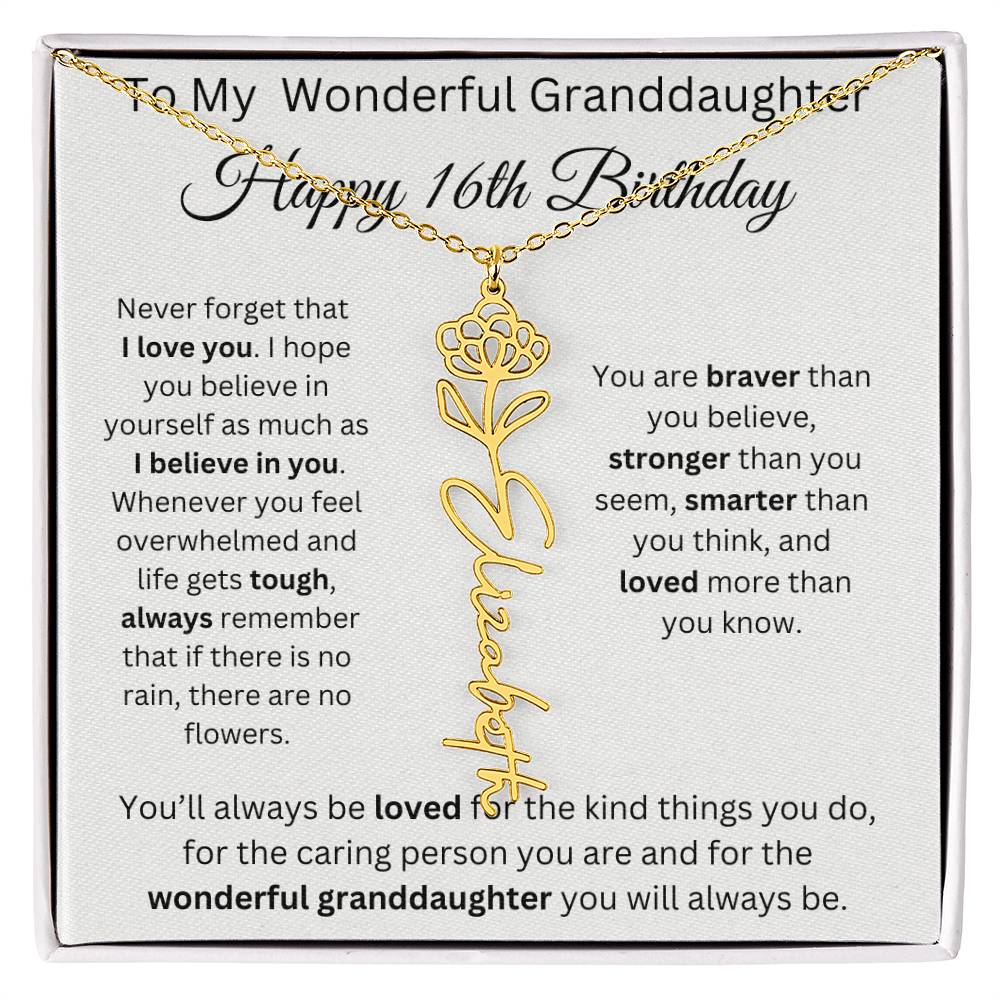 To My Wonderful Granddaughter - Happy 16th Birthday - Flower Name Necklace