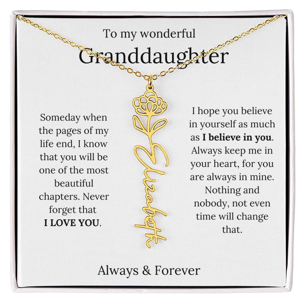 Granddaughter Personalized Keepsake Birth Flower Name Necklace