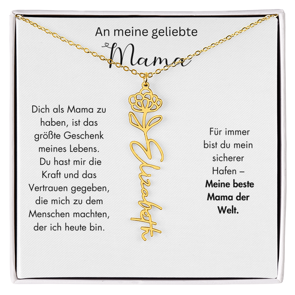 Personalisierte Namenskette mit Geburtsblume für Mama