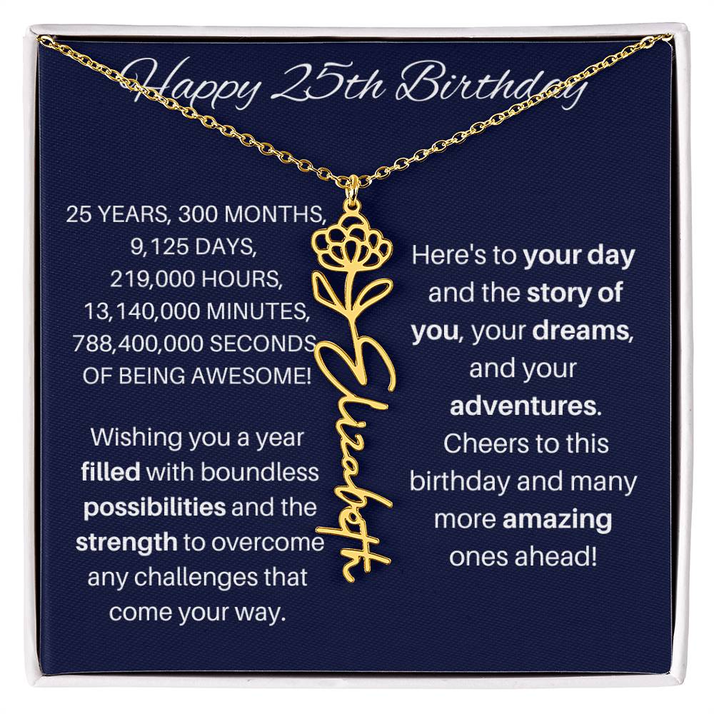 25th Birthday Birth Flower Necklace