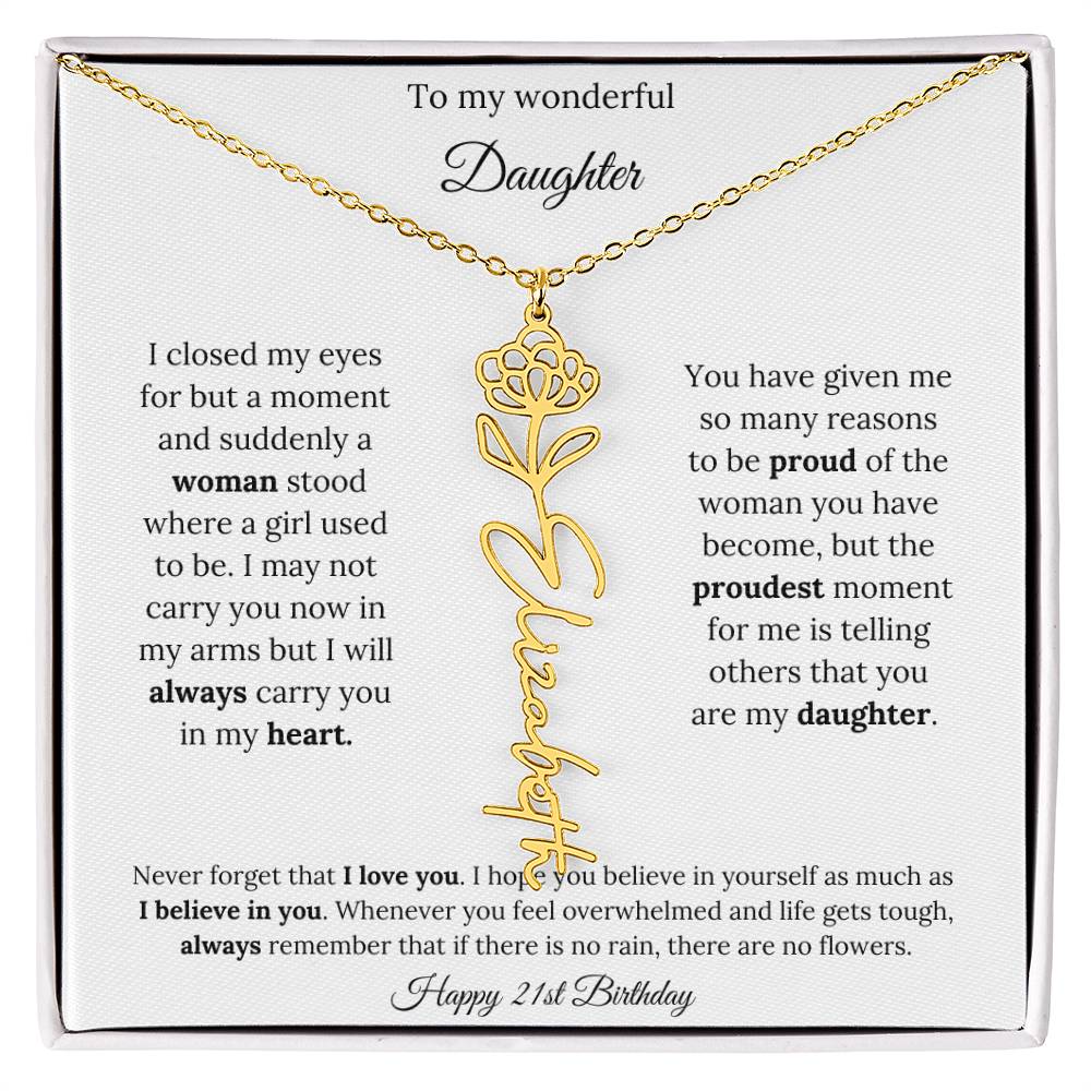 Happy 21st Birthday | Never Forget That I Love You | Flower Name Necklace