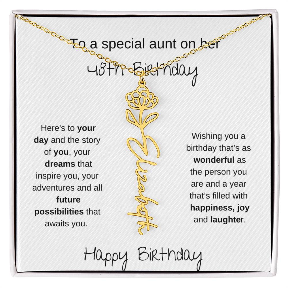 To A Special Aunt On Her 48th Birthday | Flower Name Necklace