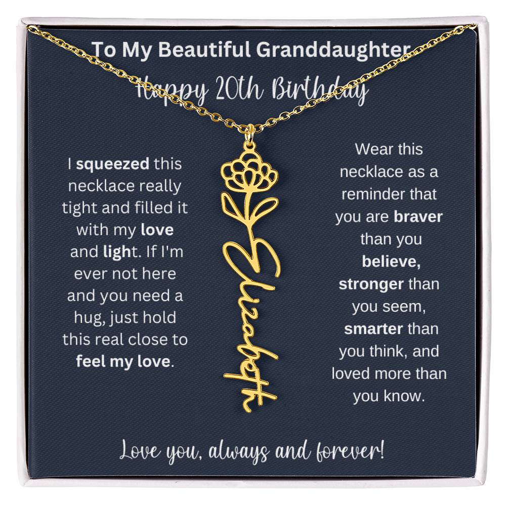 Flower Name Necklace 20th Birthday Necklace Gift To My Granddaughter