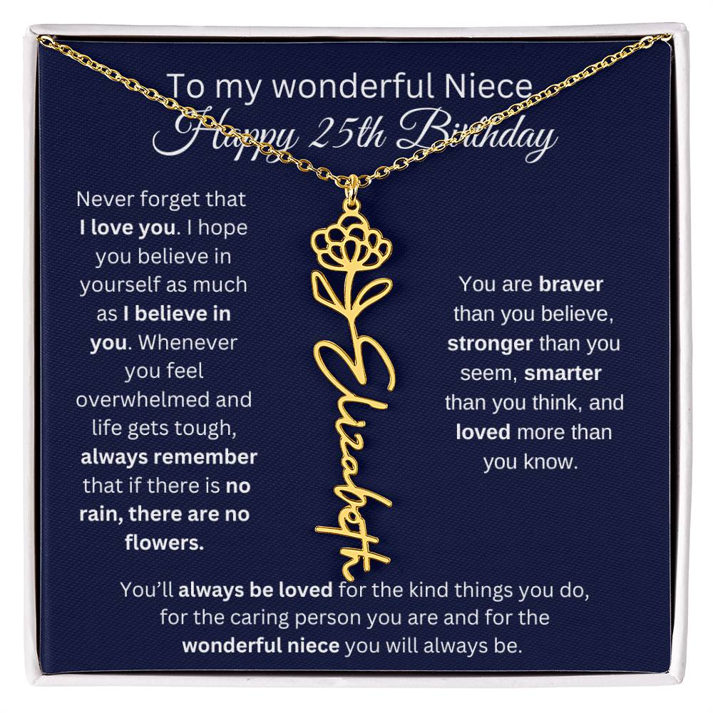 To My Wonderful Niece | Happy 25th Birthday | Flower Name Necklace