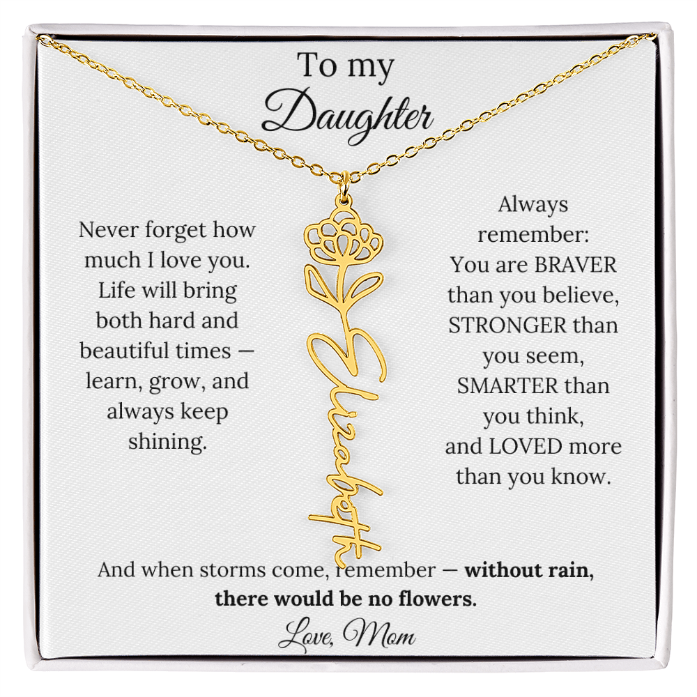 Personalized Jewelry Gift To My Daughter Birth Flower Name Necklace From Mom