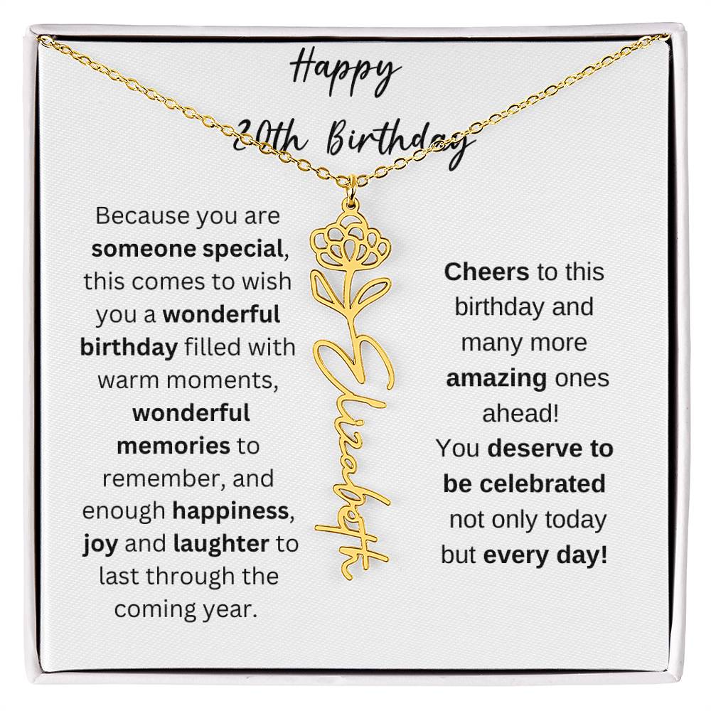 Happy 20th Birthday - Flower Name Necklace