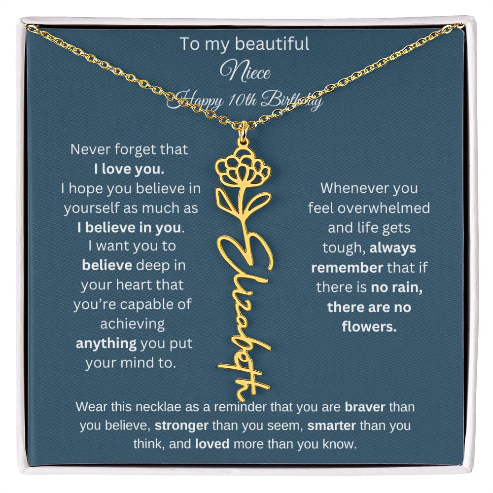 10th Birthday Name Birthflower Necklace Gift for Niece