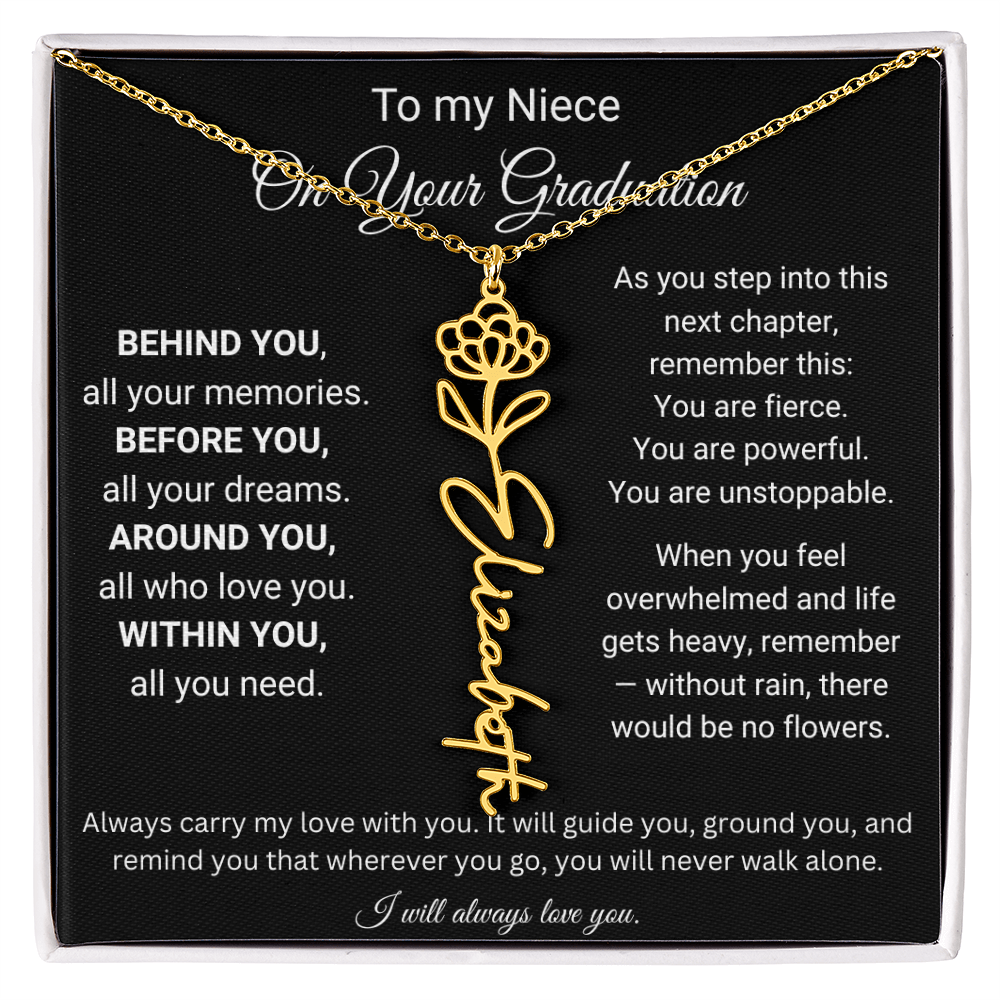 Graduation Birth Flower Name Necklace for Niece