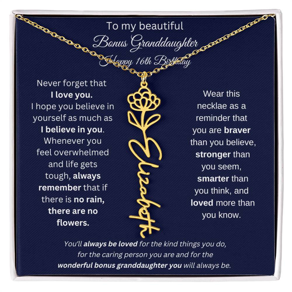 16th Birthday Bonus Granddaughter Gift | Personalized Flower Name Necklace