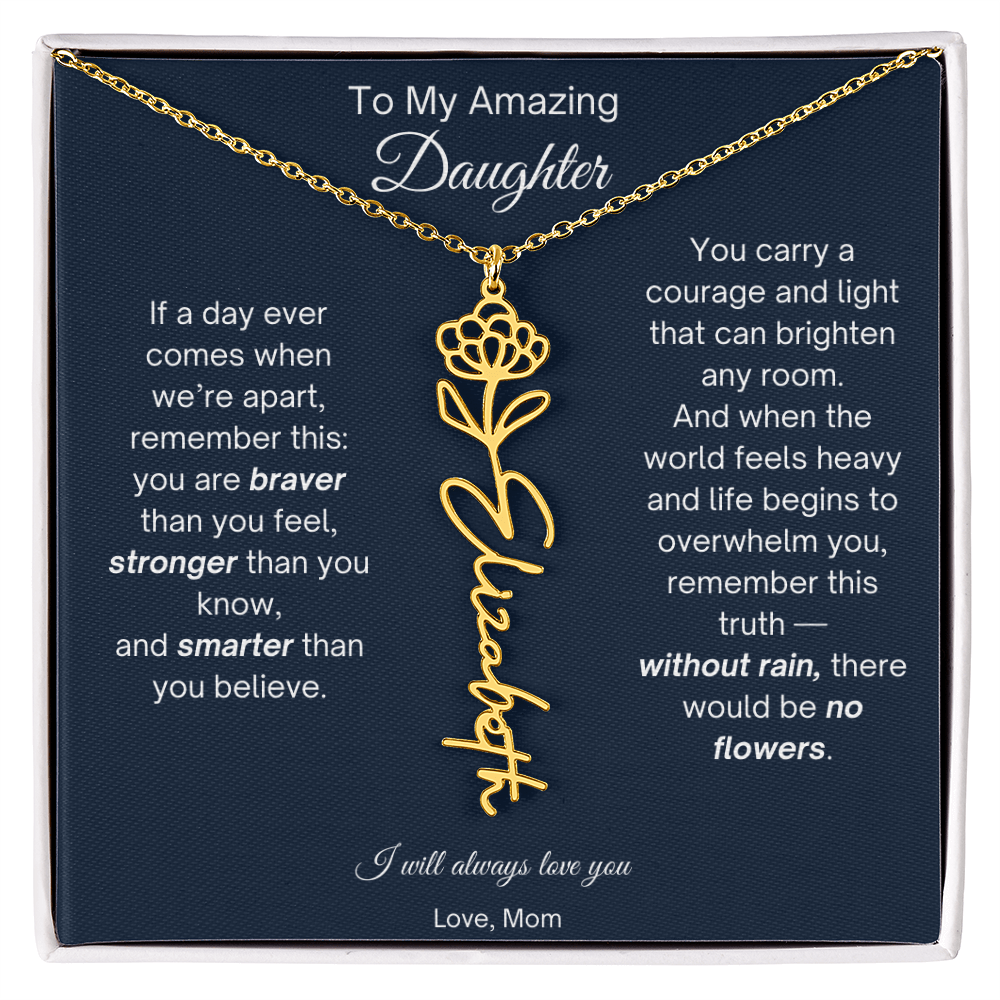 Daughter Necklace from Mom - Birth Flower Name Necklace