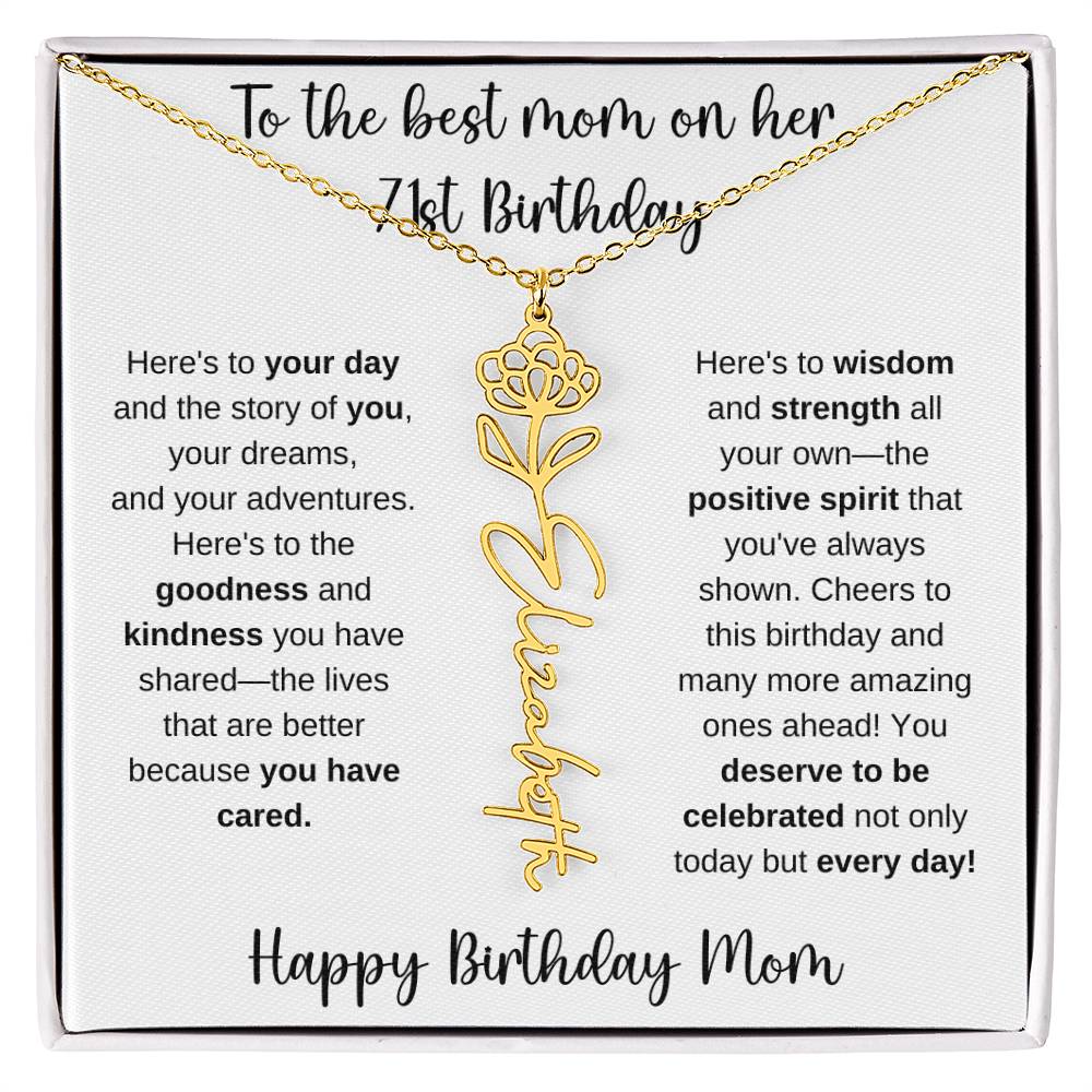 To The Best Mom - Happy 71st Birthday | Flower Name Necklace
