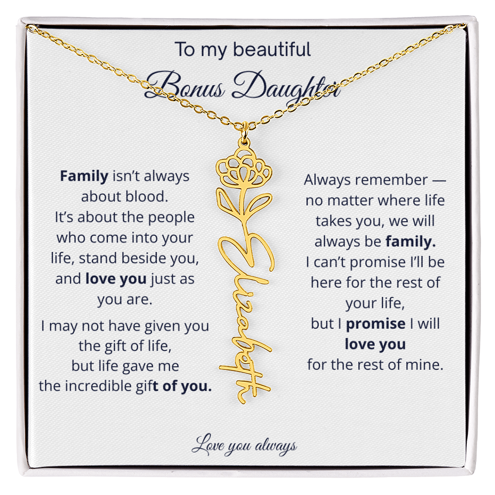To My Beautiful Bonus Daughter | Love You Always | Birth Flower Name Necklace