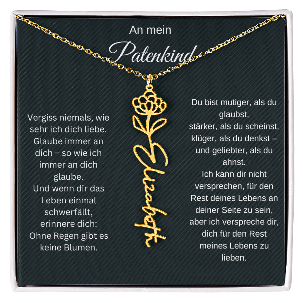 An mein Patenkind Geburtsblume Namenskette Silber Gold personalisierte Gravur