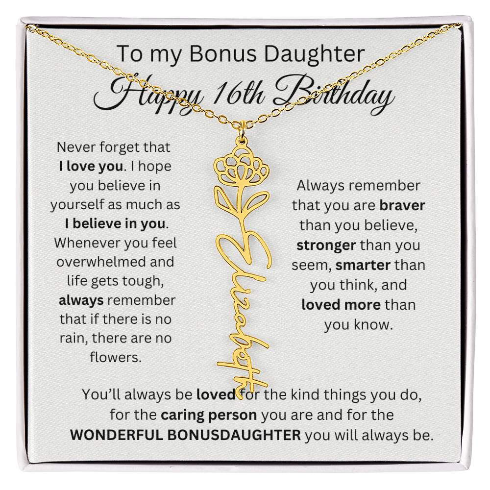 16th Birthday Gift To My Bonus Daughter | Flower Name Necklace