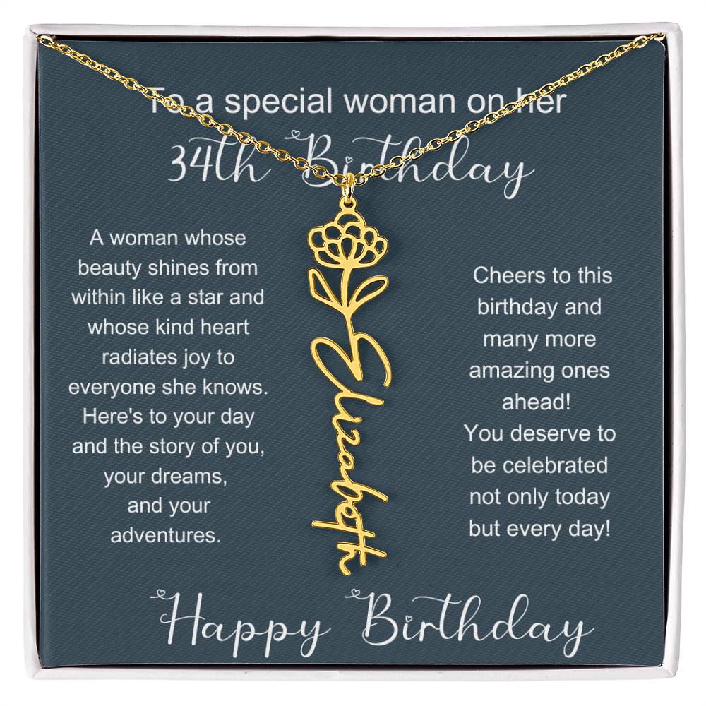 To A Special Woman On Her 34th Birthday | Flower Name Necklace
