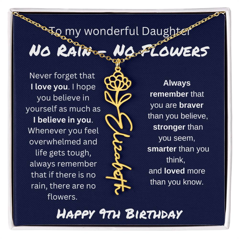 No Rain - No Flower | Happy 9th Birthday | Flower Name Necklace