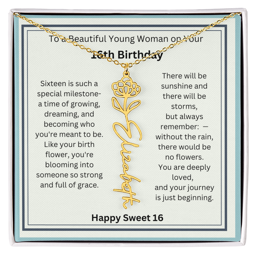 Sweet 16 Birth Flower Name Necklace Gift 2
