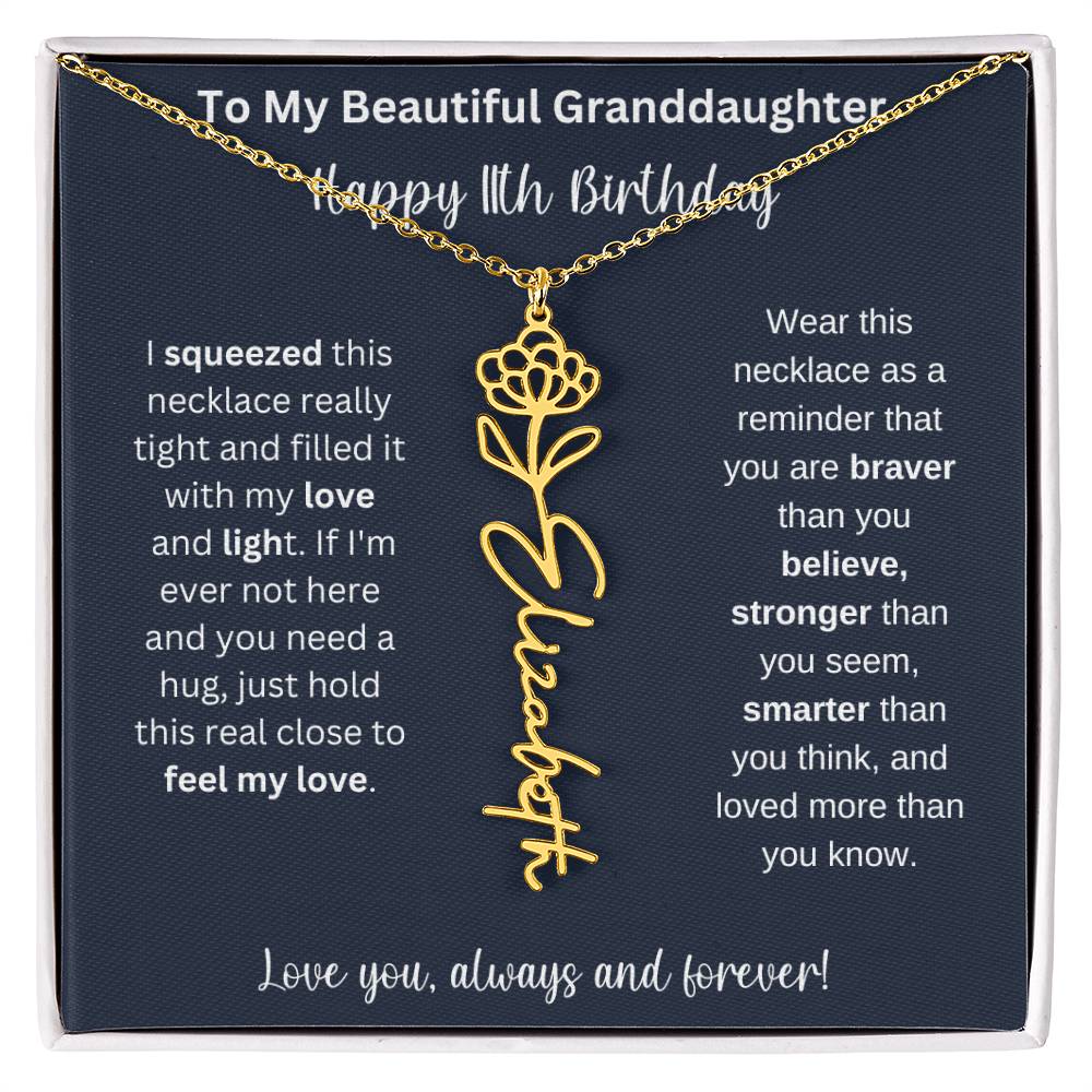 Flower Name Necklace 11th Birthday Necklace Gift To My Granddaughter